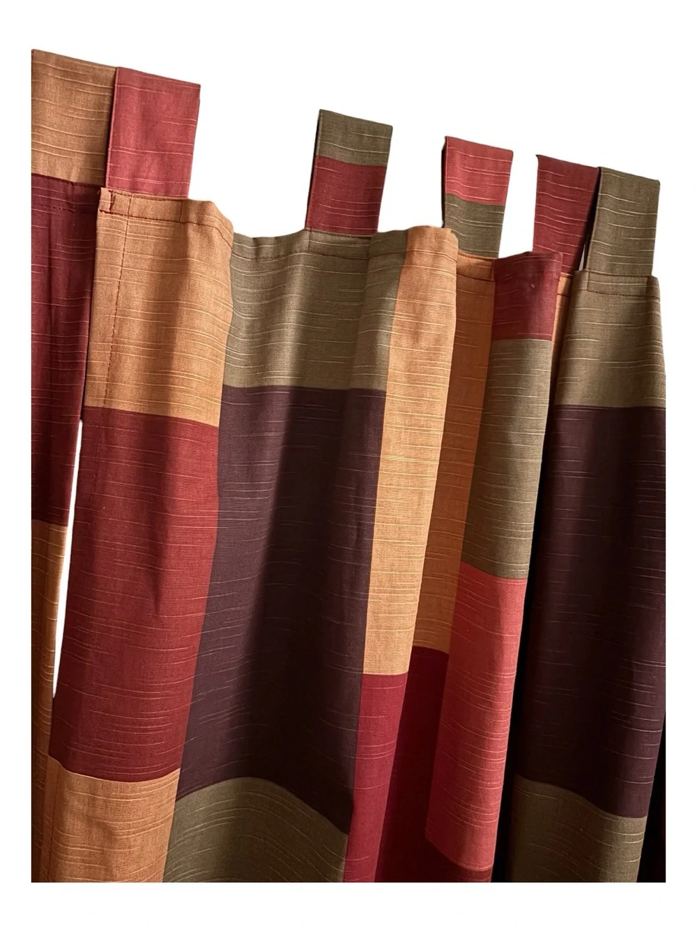 Vintage 2 Pier 1 Color Block Patchwork Curtain Panels Tab Top Burgundy Green